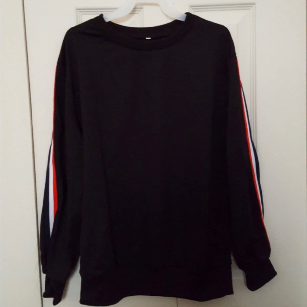 Romwe Black Sweatshirt w/ Stripes on the Sleeve